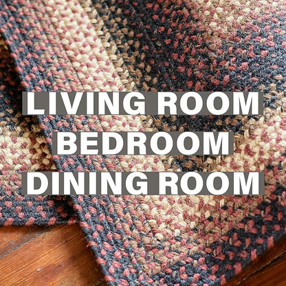 Homespice Prescott Jute Braided Oval Rugs 5x8' - Primitive Style Red and Black Rugs for Living Room and Dining Room