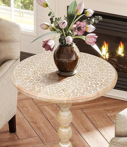 End Tables for Living Room– SideTables for Small Spaces, Modern Accent Nightstand with Hand-Carved Top & Solid Wood Tables for Living Room, Bedroom, Office – Scorch Burnt Finish_18x22 White wash
