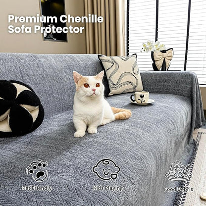 Nobildonna Sofa Cover Washable Soft Thicken Chenille Couch Cover with Tassel,Waterproof Sofa Slipcover for 3-4 Cushion Couch,Sectional Sofa,L-Shaped Furniture Protector Pet-Friendly,Dark Gray 71x150