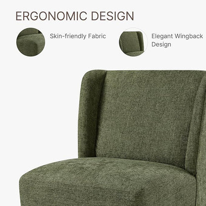 Upholstered Dining Chair with Casters Wingback Modern Side Armless Deskchair with Rollers for Diningroom Bedroom Livingroom Reading Room,Green,1 Box