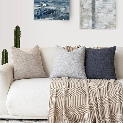 Foindtower Set of 2, Decorative Textured Boucle Throw Pillow Covers Accent Solid Pillow Cases Neutral Soft Cozy Couch Cushion Case for Chair Sofa Bedroom Living Room Home Decor 24 x 24 Inch Light Grey