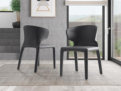 Manhattan Comfort Conrad Mid Century Modern Dining Chairs Woven Tweed Upholstered Kitchen Furniture with Contoured Back, Foam Padding & Metal Legs, Set of 2, Grey