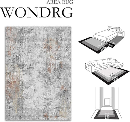 8x10 Washable Area Rug Grey Rust Modern Neutral Abstract Living Room Bedroom Indoor Floor Carpet Low Pile Soft Non-Slip Lightweight Vacuumable Large Throw Rug for Kitchen Dining Room