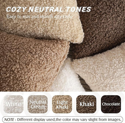 Foindtower 2 Pieces 20x20 Inch Khaki, Faux Fur Throw Pillow Cover Accent Sherpa Pillow Fuzzy Soft Pillowcases Sheepskin Decorative Fleece Cushion Case for Bed Couch Living Room