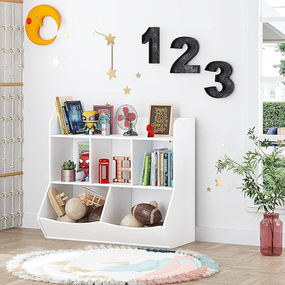 UTEX Toy Storage Organizer with Bookcase, Kid’s Multi Shelf Cubby for Books,Toys, Storage Organizer for Boys,Girls Play Room/Bedroom-White