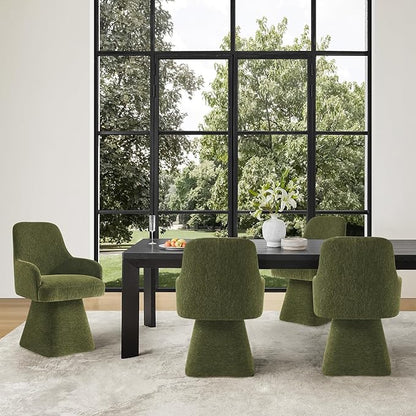 Swivel Dining Chairs Set of 2, Mid Century Modern Chairs Fabric Upholstered Armchair with Armrest & Ergonomic Backrest for Dining Room, Kitchen, Bedroom, Living Room, Green, 2 Boxs