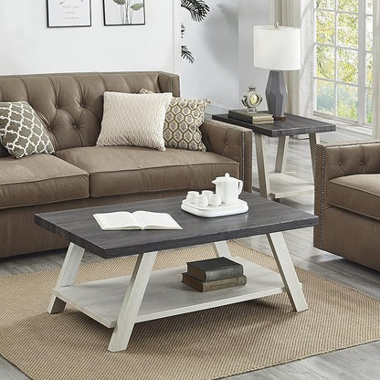 Roundhill Furniture Athens Contemporary 3-Piece Wood Shelf Coffee Table Set, Weathered Charcoal and Beige