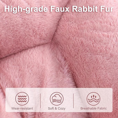 Comfy Saucer Chair for Adults, Foldable Living Room Chairs, Soft Faux Fur Lounge Chair for Bedroom, Reading Chairs, X-Large (Ottoman-Pink)