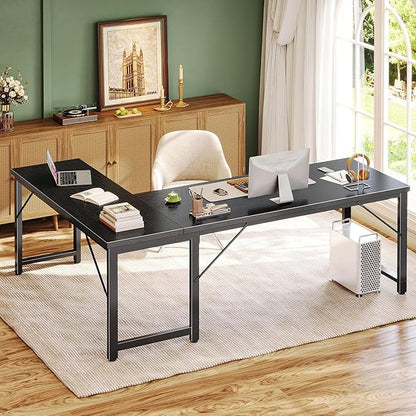 Huuger 63 Inch L Shaped Desk with 0.95 Inch Thicker Desktop, Reversible Computer, Larger Corner Office Gaming Desk, Robust Metal Frame, for Home Office, Study, Black
