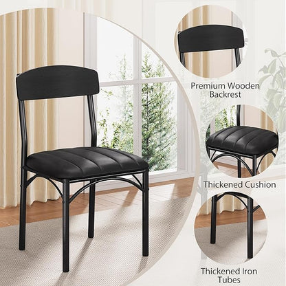 Round Dining Table Set for 4, Kitchen Table and Chairs for 4, Circle Table Round Pedestal Dining Room Dinner Dinette Table Set,5 Piece Space Saving Wood Kitchen & Dining Room Tables (Black, 47In)