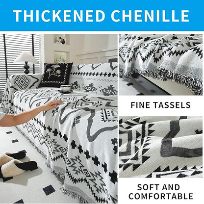 LUFEIJIASHI Boho Couch Covers for Sofa Non Slip Sofa Covers Washable Couch Covers for 3 Cushion Couch Sofa Pet Friendly Sectional Couch Cover Blanket Furniture Protector for Dogs (Black, 91"x134")