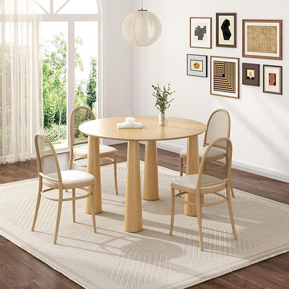 Casaphoria 45" Round Dining Table, Kitchen Table for 6 with Arc-Shaped Edge Top and Cylindrical Legs, Easy Assembly for Living Room, Dining Room, Oak