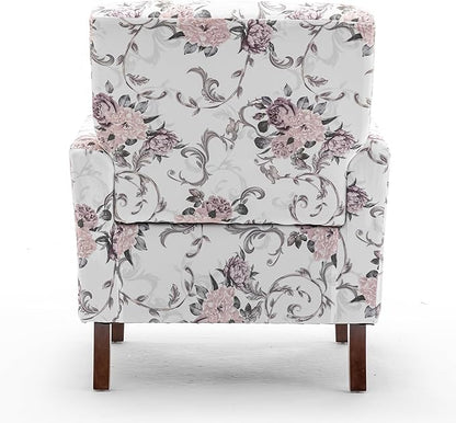 Container Furniture Direct Contemporary Accent Arm Chair with Birch Wood Frame and Velvet Upholstery, Armchair for Office and Living Room Decor, Removable Cushions, 06 Printed Fabric
