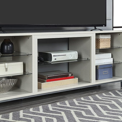 Manhattan Comfort Brighton 60" TV 7 Shelves, Tempered Glass Dividers and Media Wire Management, Modern Free-Standing Entertainment Center for Living Room, Fits up to 56" Television, OneSize, Beige