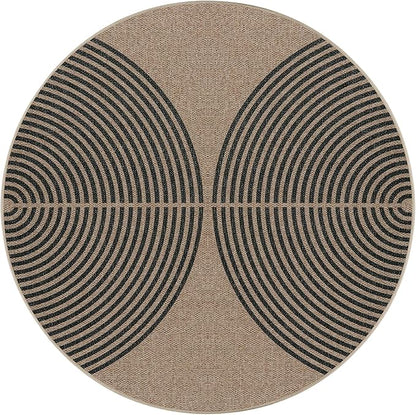 Lahome Modern Rainbow Round Rug, 6ft Easy Jute Circle Patio Rug Washable Indoor Outdoor Living Room Carpet, Farmhouse Natural Contemporary Round Carpet for Entryway Backyard