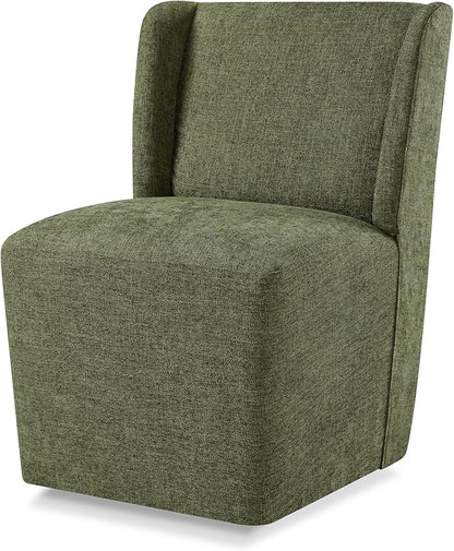 Upholstered Dining Chair with Casters Wingback Modern Side Armless Deskchair with Rollers for Diningroom Bedroom Livingroom Reading Room,Green,1 Box