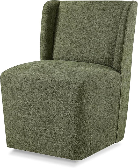 Upholstered Dining Chair with Casters Wingback Modern Side Armless Deskchair with Rollers for Diningroom Bedroom Livingroom Reading Room,Green,1 Box