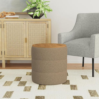 HomePop Channel Storage Ottoman with Wood Top - Brown Boucle