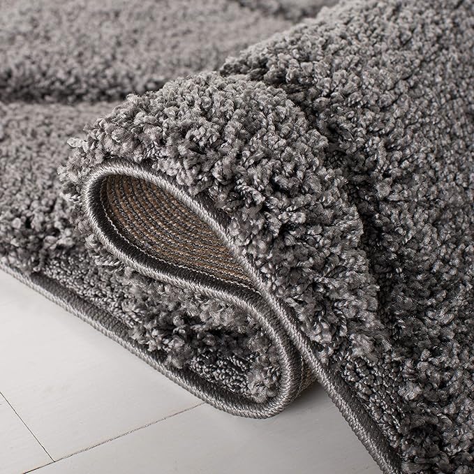 SAFAVIEH Florida Shag Collection Area Rug - 4' Round, Grey, Scroll Design, Non-Shedding & Easy Care, 1.2-inch Thick Ideal for High Traffic Areas in Living Room, Bedroom (SG455-8013)