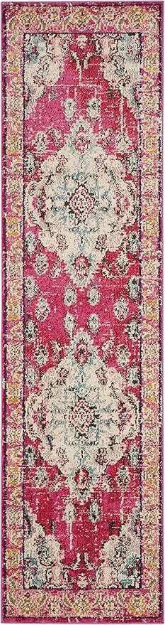SAFAVIEH Monaco Collection Runner Rug - 2'2" x 10', Pink & Multi, Boho Chic Medallion Distressed Design, Non-Shedding & Easy Care, Ideal for High Traffic Areas in Living Room, Bedroom (MNC243D)