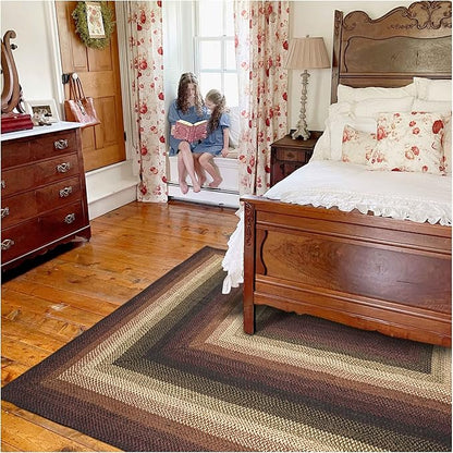 Homespice Prescott Braided Rugs for Bedroom 4x6' - Primitive Country Rugs for Bedroom and Dining Area