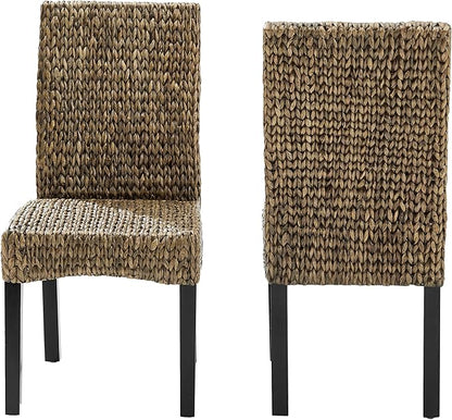 Crosley Furniture Edgewater Handwoven Natural Fiber Rattan Dining Chairs Set of 2, Seagrass