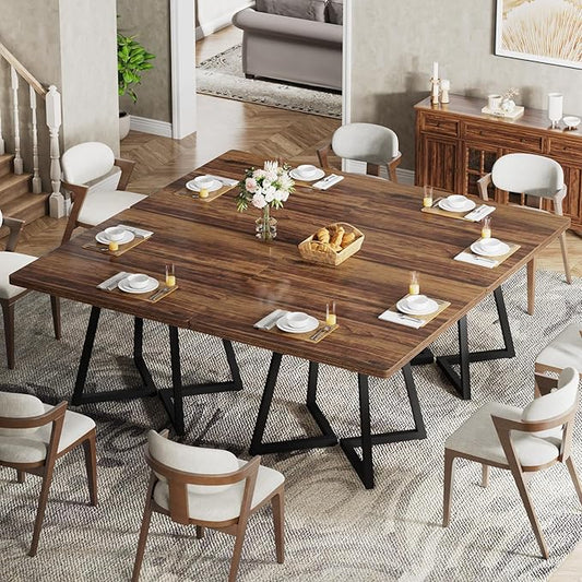 Tribesigns Square Dining Table for 6, 31.5" Industrial Dinner Table with Metal Base, Kitchen Table for Dining Room, Small Space, Apartment, Rustic Brown & Black