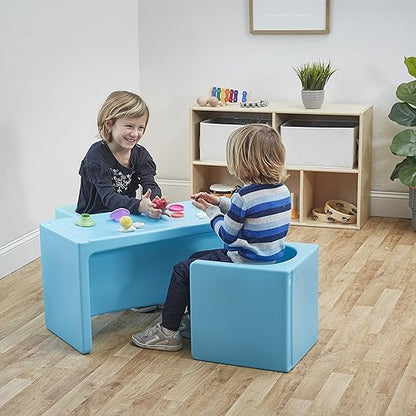 ECR4Kids Tri-Me Table and Cube Chair Set, Multipurpose Furniture, Cyan, 3-Piece