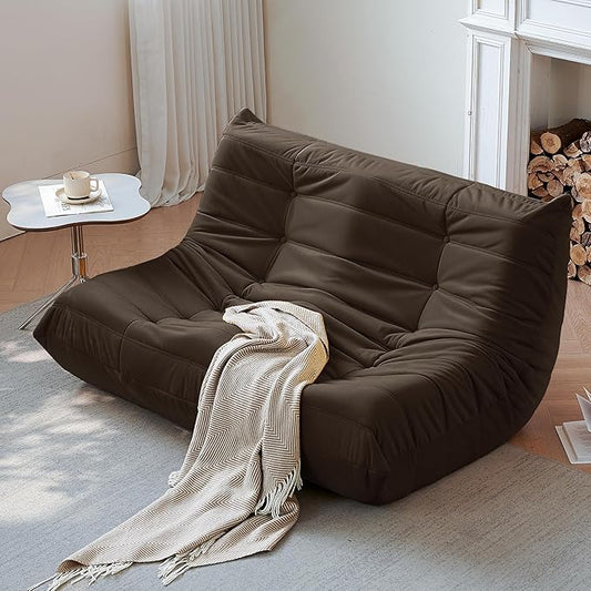 Bean Bag Chair, Loveseat Fireside Chair Bean Bag Sofa for Adults, 2 Seater Bean Bag Chairs for Teens with High-Resilience Foam, Memory Foam Bean Bag for Living Room, Bedroom, Office (Suede, Coffee)