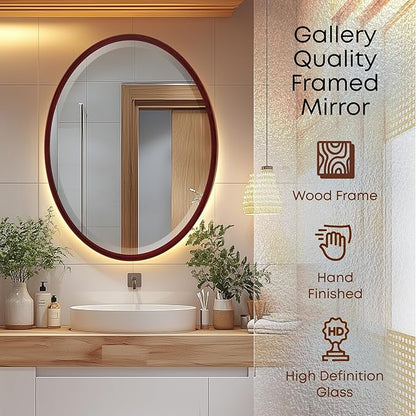 OVALCREST - Oval Wooden Beveled Wall Mirror for Home Decor, Bathroom, Vanity, Bedroom, Living Room, Hallway - London Style (Black Cherry) 19.1 x 25.1