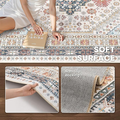 zesthome 5x7 Area Rugs - Ultra-Thin Washble Rug, Stain Resistant Anti Slip Backing Rugs for Living Room,Bedroom, Vintage Home Decor Area Rug (Multi,5'x7')
