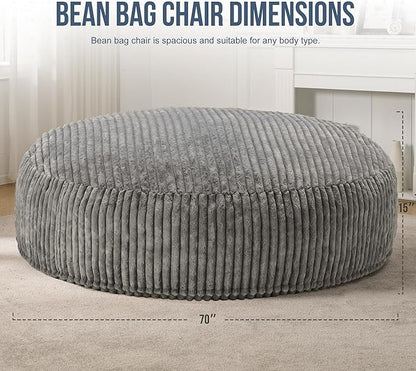 Hobestluk 6ft Bean Bag Chairs for Adults Large Beanbag Chair with Stripe Plush Cover Big Bean Bag Chair for Living Room Bedroom Dorm Office - Grey (70" x 70" x 15")