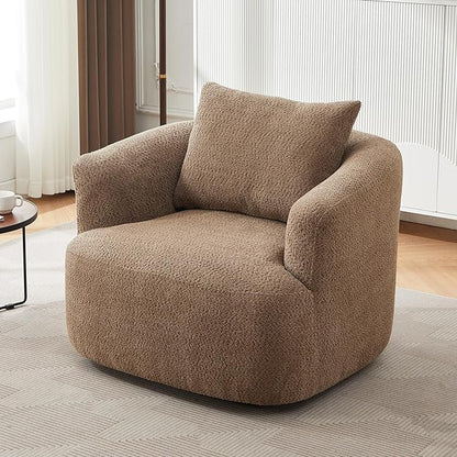 Merax Modern Cozy Chenille 360° Swivel Sofa Chair with a Throw Pillow, 38.2" Upholstered Leisure Barrel Accent Armchair with Deep Seating for Living Room Bedroom,Office, Hotel, Dark Brown