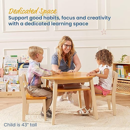 ECR4Kids Hideaway Table and Chair Set, Kids Furniture, Honey/Antique White, 3-Piece