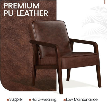 Yaheetech PU Leather Accent Chair, Mid-Century Modern Barrel Chair with Wooden Frame and Soft Thick Padded for Living Room Bedroom Home Office, 2 PCS, Dark Brown