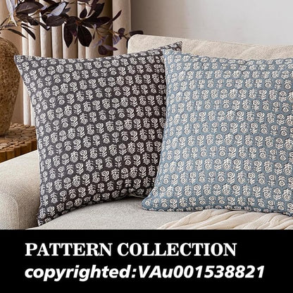 Foindtower Set of 2 Decorative Neutral Floral Print Throw Pillow Covers Vintage Accent Farmhouse Cushion Covers Boho Home Decor for Sofa Couch Chair Bedroom Living Room Outdoor,22×22 Inch,Black
