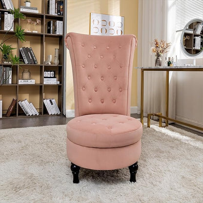 Container Furniture Direct Royal High-Back Velvet Accent Chair for Vanity with Storage and Luxurious Upholstery, Retro Design and Versatile Usage for Living Room, Bedroom, Lounge and Office, Rose