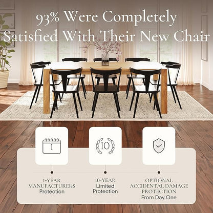 POLY & BARK Mid Century Modern Enzo Black Dining Chair – Solid Oak Wood Splat Back Chair, 18" Seat Height, 32" Tall – Stylish MCM Kitchen & Dining Room Chair - Set of 4