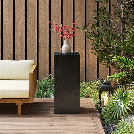 Christopher Knight Home Bard 33.75" Square Living Room Side Table, Wood-Like Distressed Finish End Table, Decorative Accent Table for Indoor Outdoor Usage, Space Saving Furniture, Black
