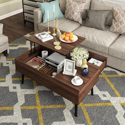 HAIOOU Lift Top Coffee Table with Storage, Mid Century Modern Coffee Tables with Drawer for Living Room,Walnut Rectangular Center Table with Pine Leg Anti-Scratching, Home, Office