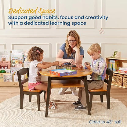 ECR4Kids Hideaway Table and Chair Set, Kids Furniture, Honey/Grey Wash, 3-Piece