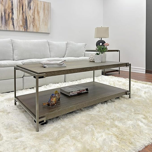 Roundhill Furniture Corbeta Living Room, Coffee Tables, Aged Graphite