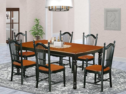 East West Furniture DOVE7-BCH-W 7 Piece Modern Dining Table Set Consist of a Rectangle Wooden Table with Butterfly Leaf and 6 Dining Room Chairs, 42x78 Inch, Black & Cherry