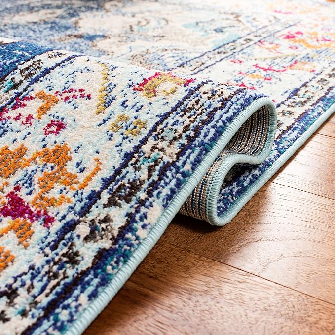 SAFAVIEH Monaco Collection Accent Rug - 3' x 5', Navy & Light Blue, Medallion Distressed Design, Non-Shedding & Easy Care, Ideal for High Traffic Areas in Entryway, Living Room, Bedroom (MNC243N)