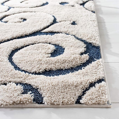 SAFAVIEH Florida Shag Collection Area Rug - 5'3" x 7'6", Cream & Blue, Scroll Design, Non-Shedding & Easy Care, 1.2-inch Thick Ideal for High Traffic Areas in Living Room, Bedroom (SG455-1165)