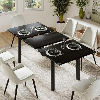 Feonase 63 Inch Extendable Kitchen Table, Modern Farmhouse Dining Table for 4-8, Wooden Dining Room Table for Small Space, Dining Room, Home Office, Living Room Furniture,Black