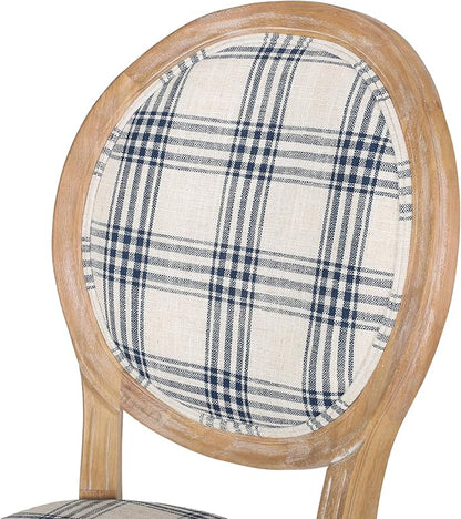 Christopher Knight Home Phinnaeus Dining Chair Set, Set of 4, Wood, Dark Blue Plaid + Light Beige + Natural
