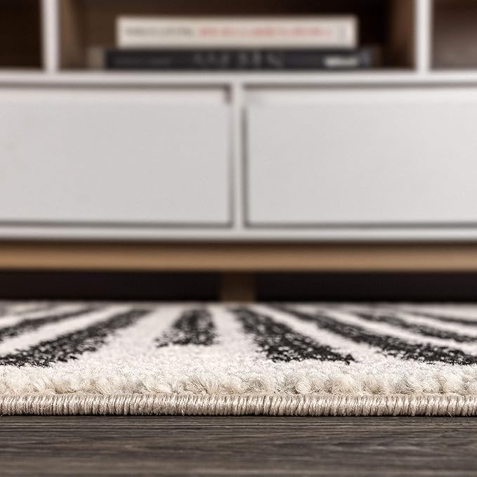 JONATHAN Y Khalil Modern Berber Stripe Cream/Black Runner Rug, 2x14, Contemporary, Bohemian, Easy-Cleaning for Living Room, Bedroom, Kitchen, Pet Friendly, Non-Shedding (MOH207A-214)
