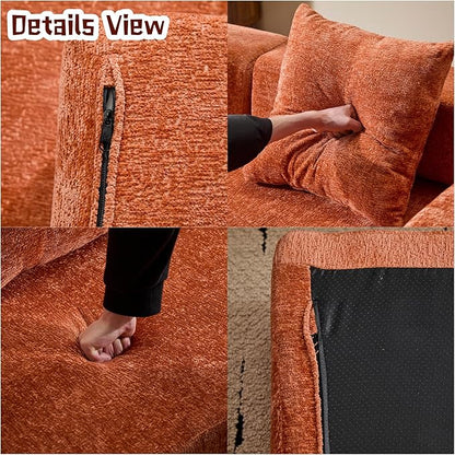 Convertible Sofa Bed, Compression Futon Sofa with Pillows & Armrest, Foldable Mattress Couch with Fixed-Shape Frame, Comfy Couch Lounge Sleeper Bed for Living Room Bedroom, Orange