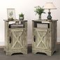 RoyalCraft Nightstand Set of 2, Grey End Table with Charging Station, Tall Farmhouse Bedside Table with Large Storage and Shelf, Wooden Side Table with for Bedroom, Home Office, Light Grey